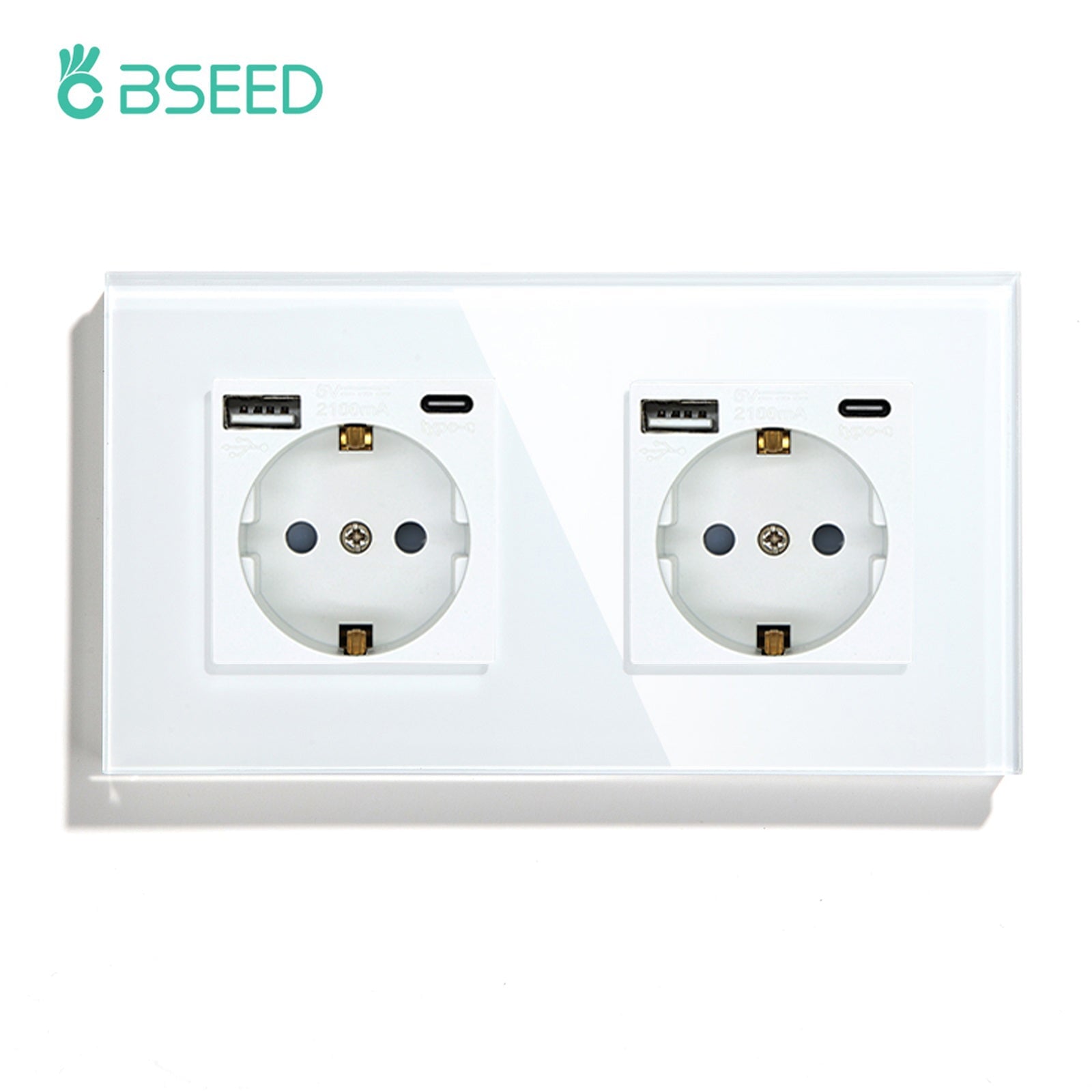 BSEED Multiple EU sockets Type-C Interface Outlet Wall Socket With Charge Port With USB Power Outlets & Sockets Bseedswitch White Double 