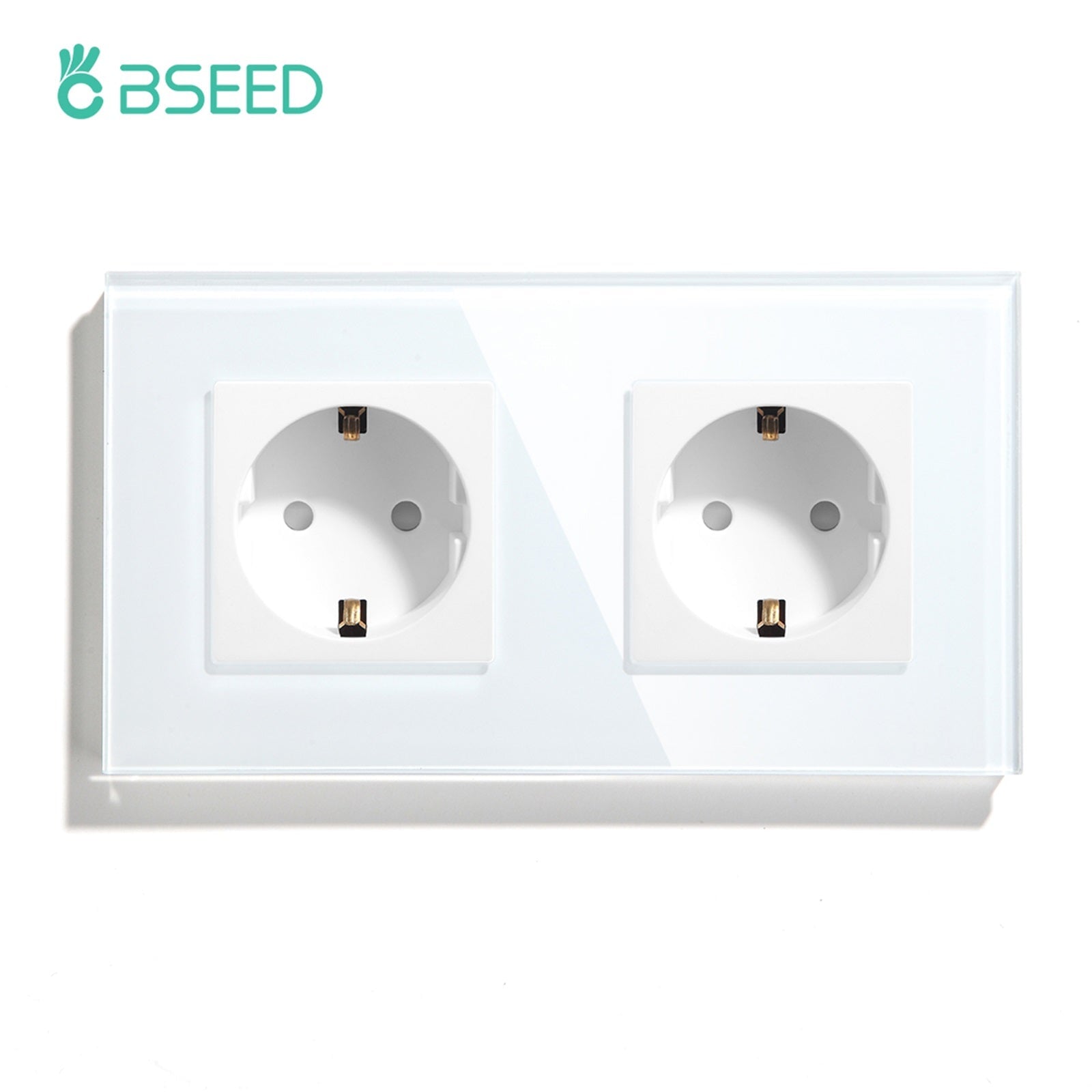 BSEED EU Wall Sockets Power Outlets Glass Panel 16A Power Outlets & Sockets Bseedswitch White Double 