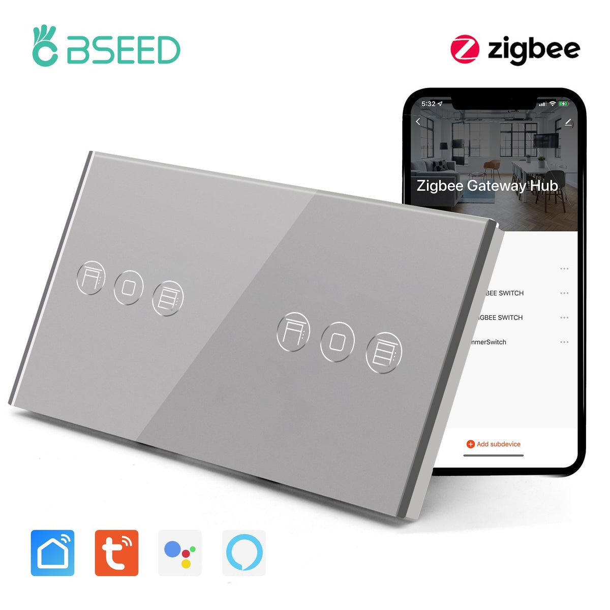 BSEED Zigbee doubel Shutter Switch Smart Wall Touch Switch Bseedswitch 