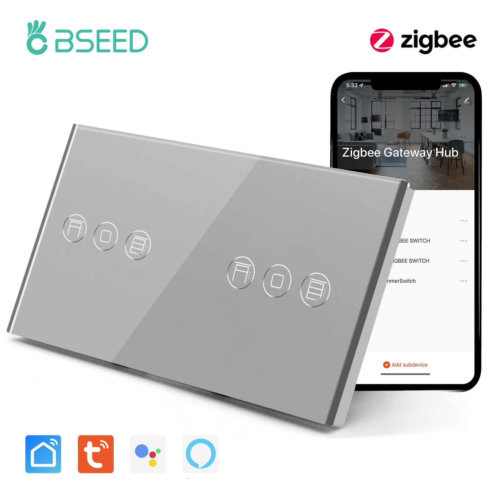 BSEED Zigbee doubel Shutter Switch Smart Wall Touch Switch Bseedswitch 