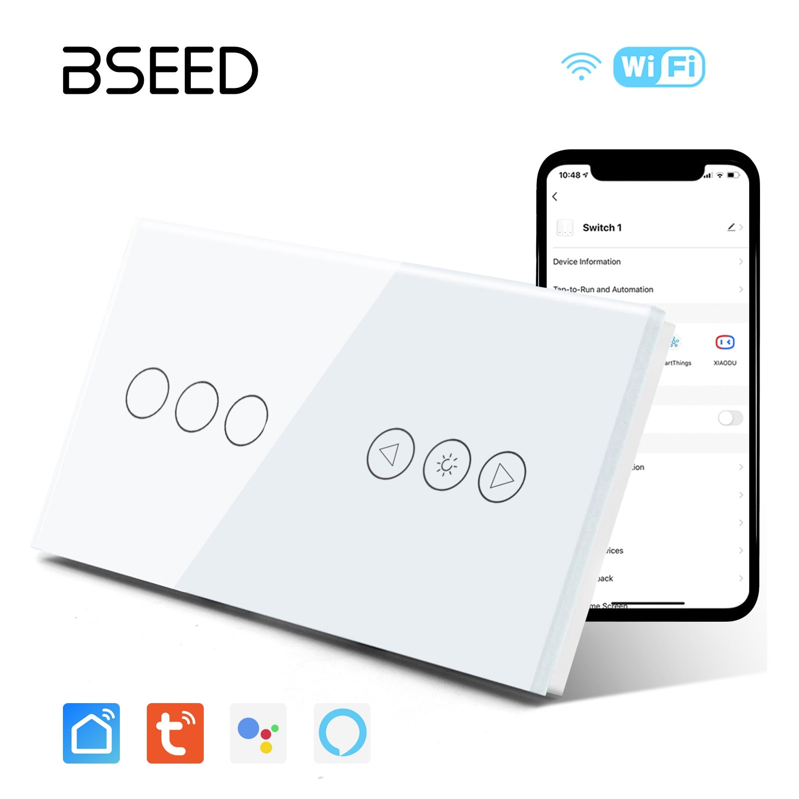 Bseed Smart Wifi Switch With Dimmer Switch Glass Panel 157mm Bseedswitch White 3Gang + Dimmer Switch 