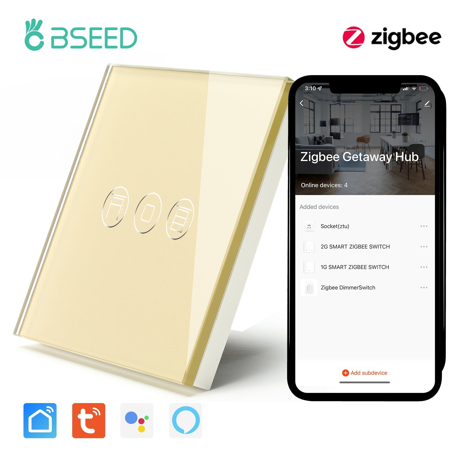 BSEED Zigbee Shutter Switch Smart Wall Touch Switch Bseedswitch Golden 
