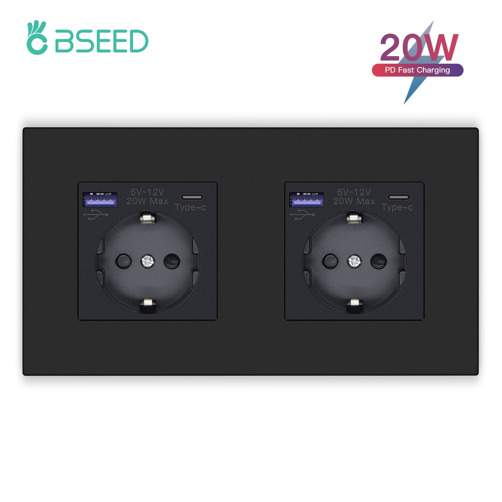 BSEED EU sockets with 20W PD Fast Charge Type-C PC Panel Power Outlets & Sockets Bseedswitch 