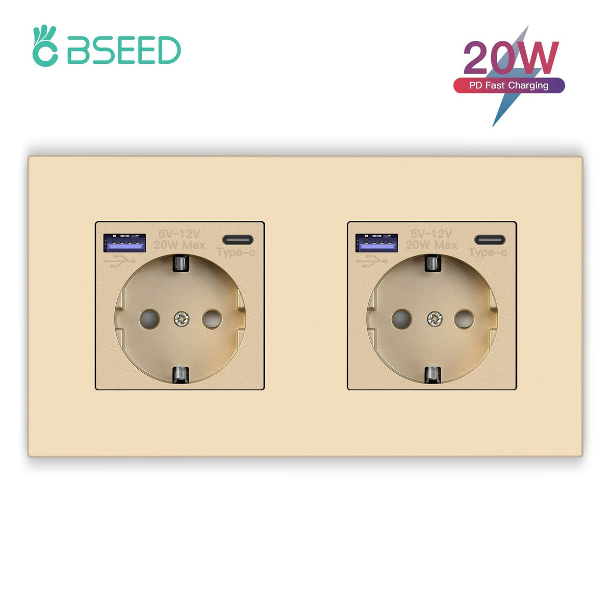 BSEED EU sockets with 20W PD Fast Charge Type-C PC Panel Power Outlets & Sockets Bseedswitch 