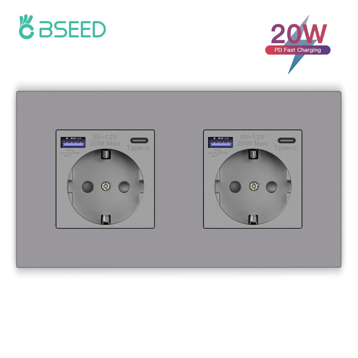 BSEED EU sockets with 20W PD Fast Charge Type-C PC Panel Power Outlets & Sockets Bseedswitch 