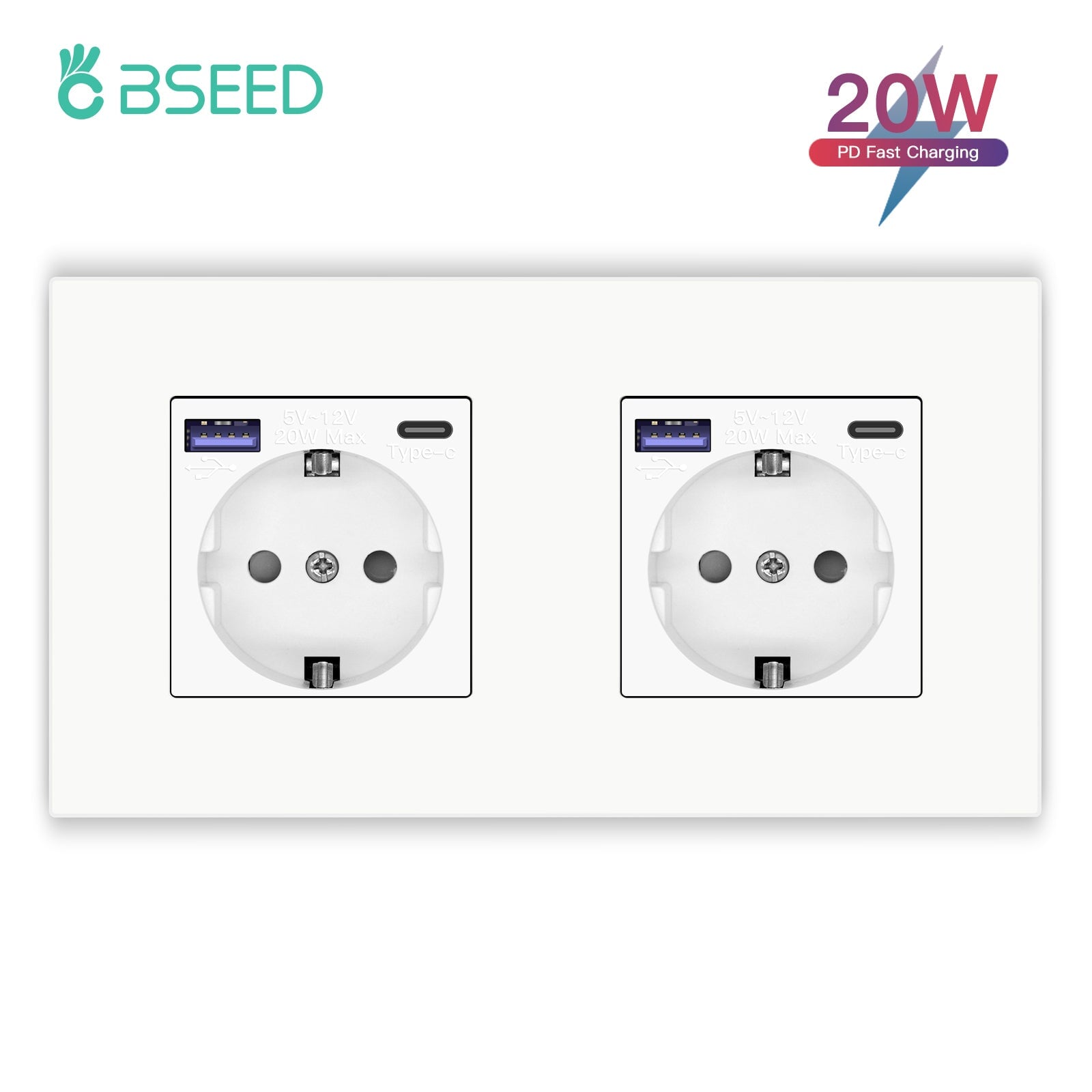 BSEED EU sockets with 20W PD Fast Charge Type-C PC Panel Power Outlets & Sockets Bseedswitch 