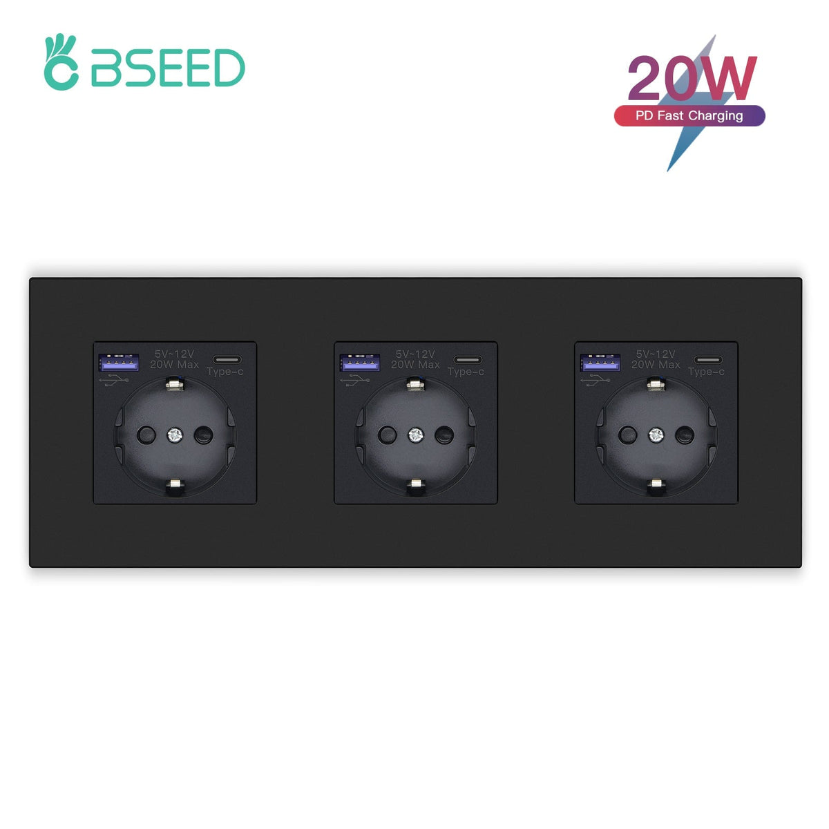 BSEED EU sockets with 20W PD Fast Charge Type-C PC Panel Power Outlets & Sockets Bseedswitch 