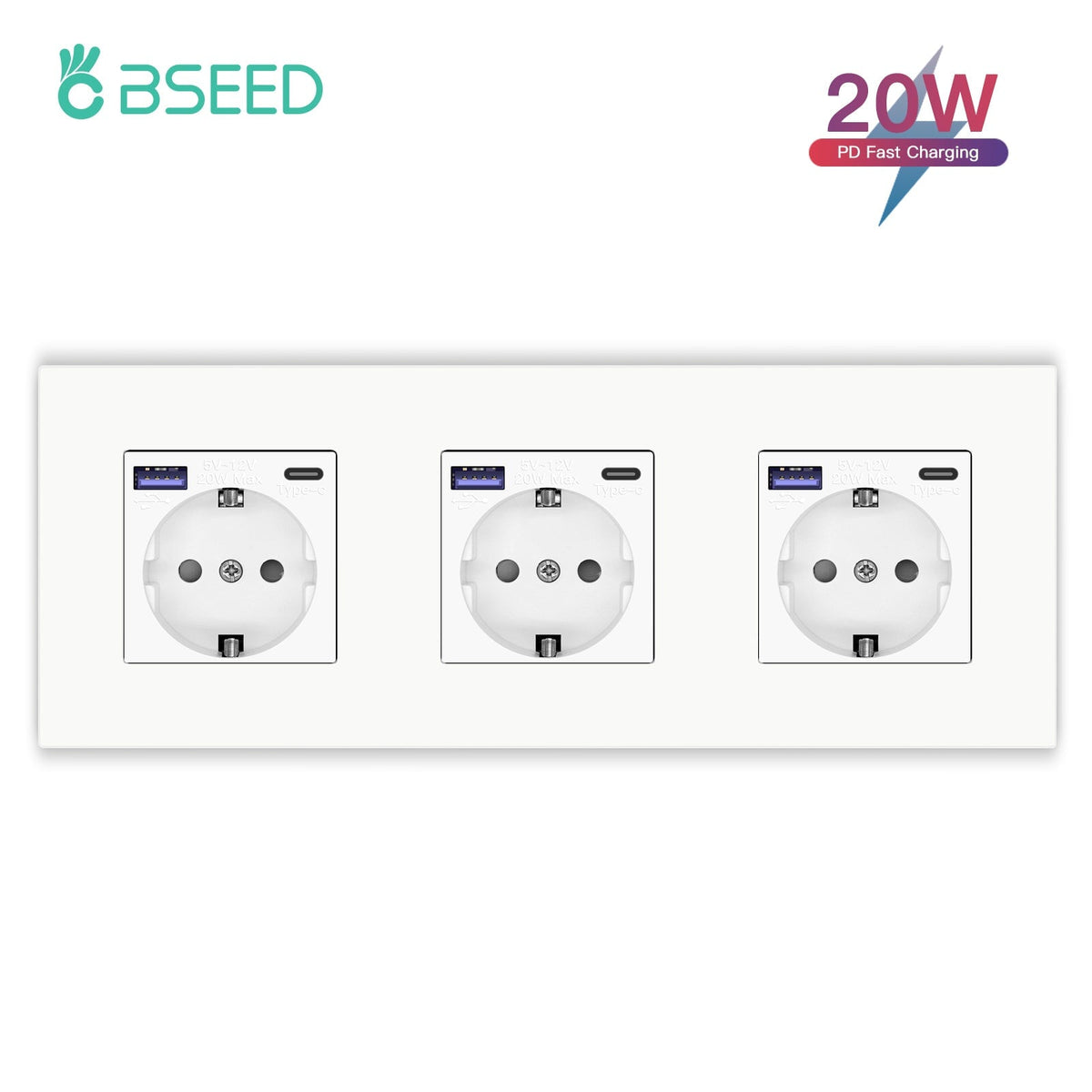 BSEED EU sockets with 20W PD Fast Charge Type-C PC Panel Power Outlets & Sockets Bseedswitch 