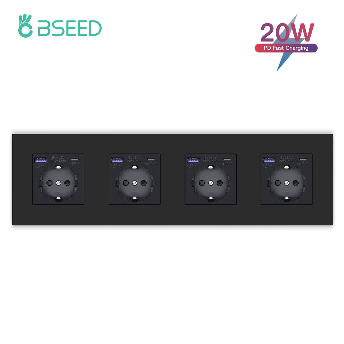 BSEED EU sockets with 20W PD Fast Charge Type-C PC Panel Power Outlets & Sockets Bseedswitch 