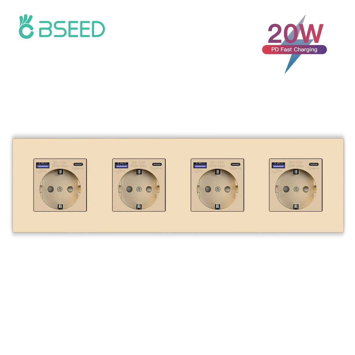 BSEED EU sockets with 20W PD Fast Charge Type-C PC Panel Power Outlets & Sockets Bseedswitch 