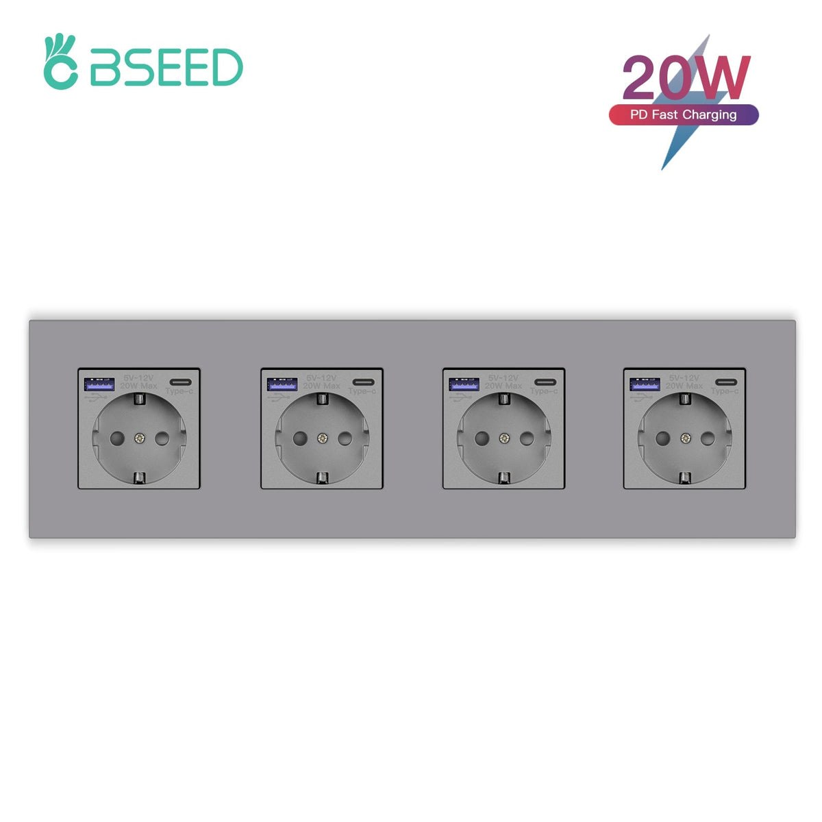 BSEED EU sockets with 20W PD Fast Charge Type-C PC Panel Power Outlets & Sockets Bseedswitch 