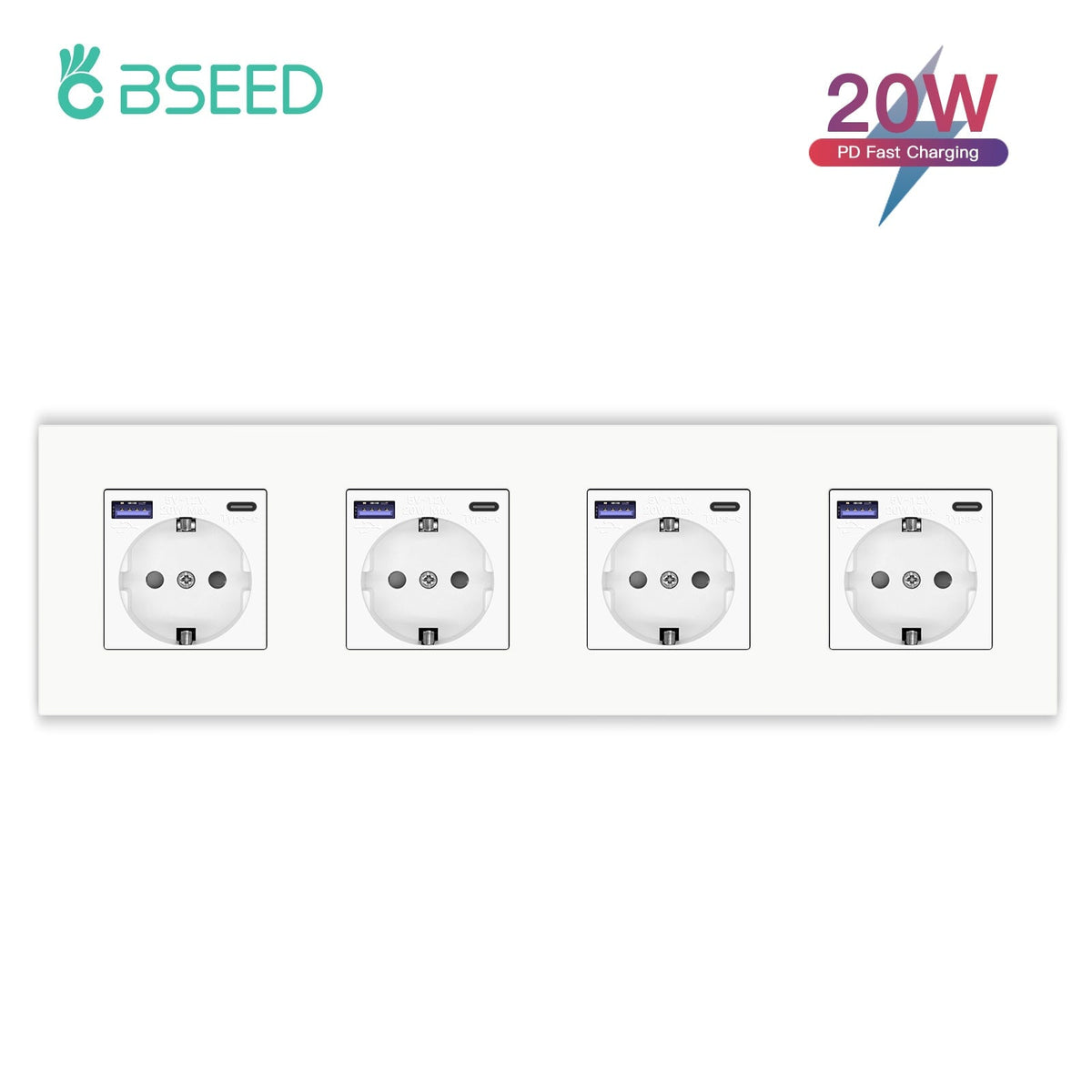 BSEED EU sockets with 20W PD Fast Charge Type-C PC Panel Power Outlets & Sockets Bseedswitch 