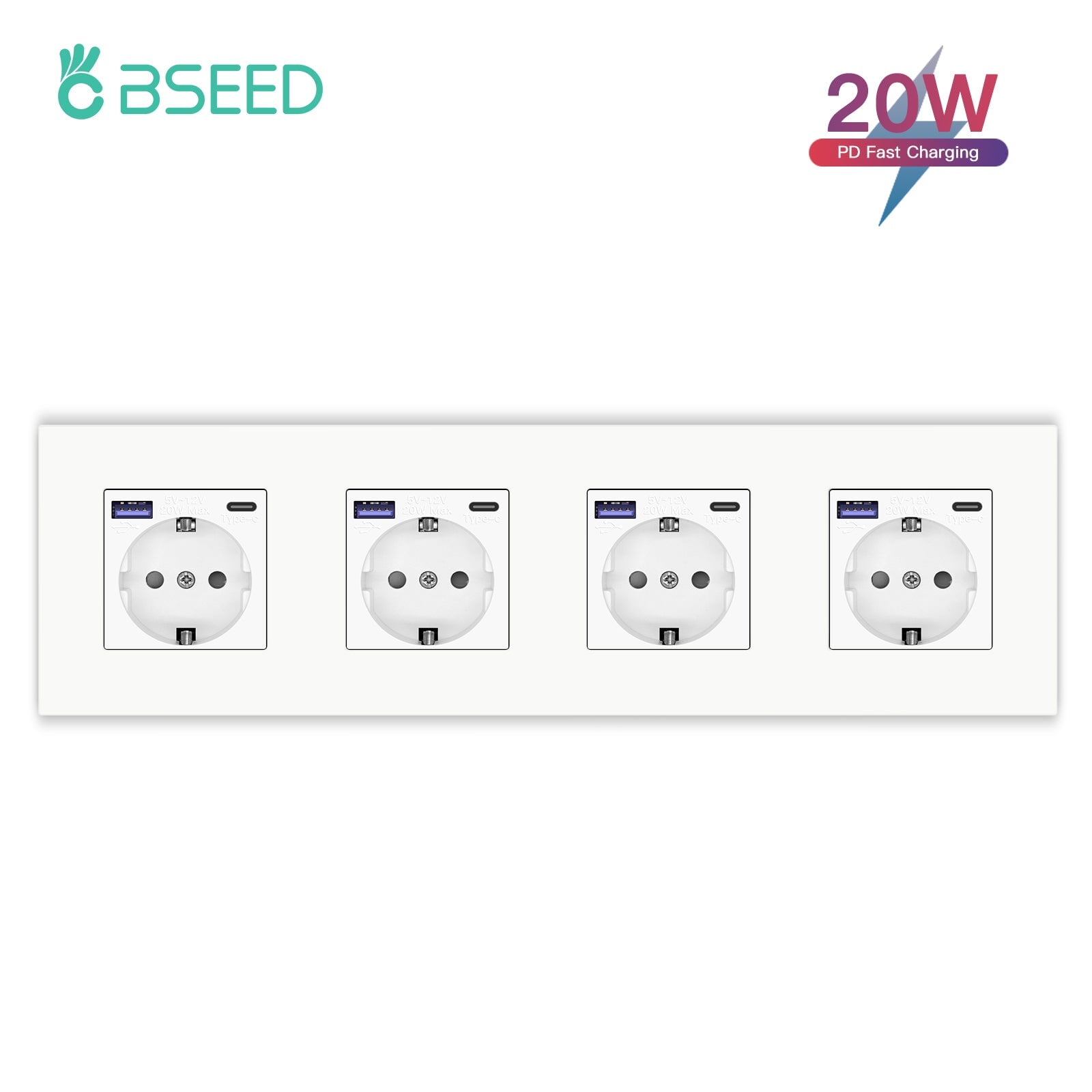 BSEED EU sockets with 20W PD Fast Charge Type-C PC Panel Power Outlets & Sockets Bseedswitch 