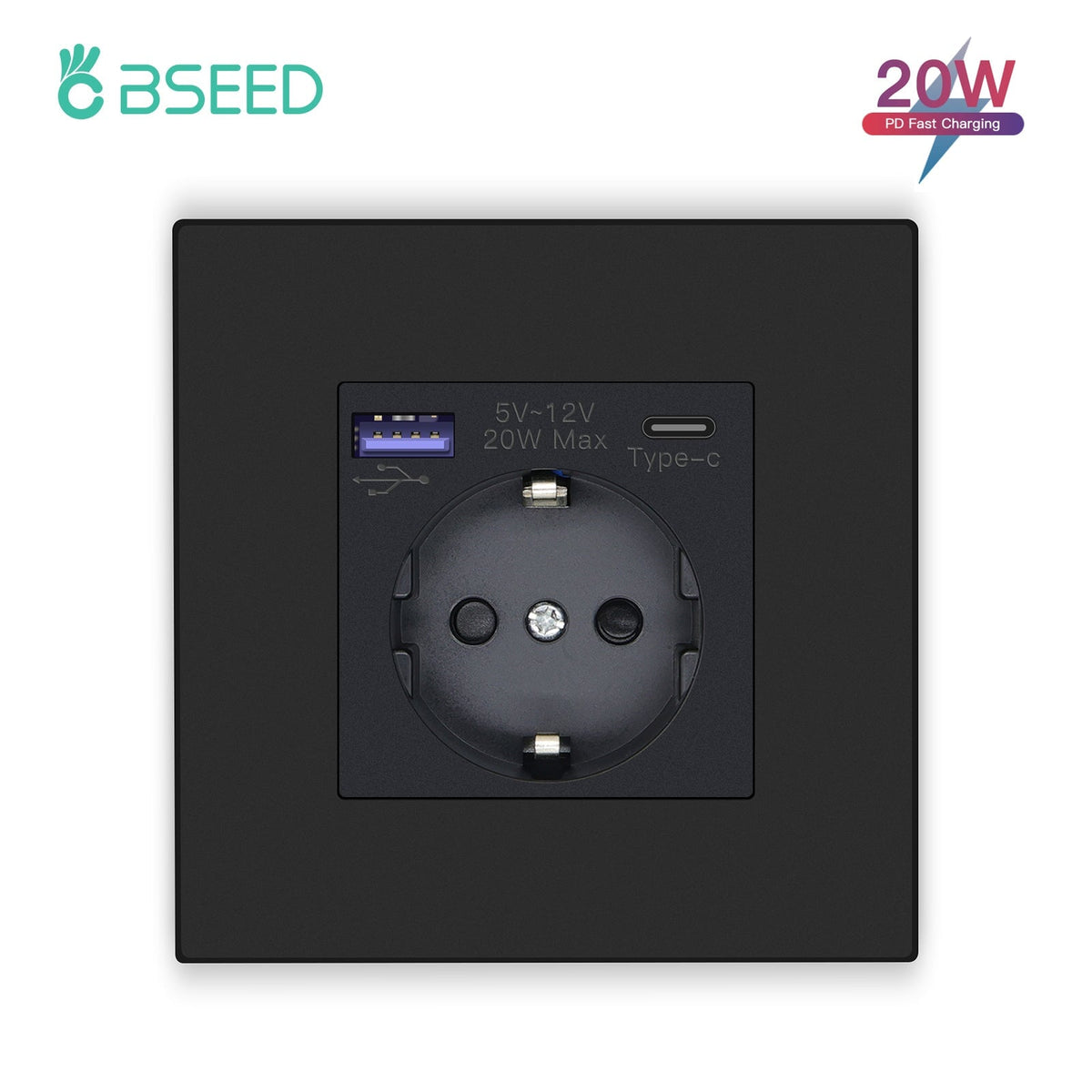 BSEED EU sockets with 20W PD Fast Charge Type-C PC Panel Power Outlets & Sockets Bseedswitch 