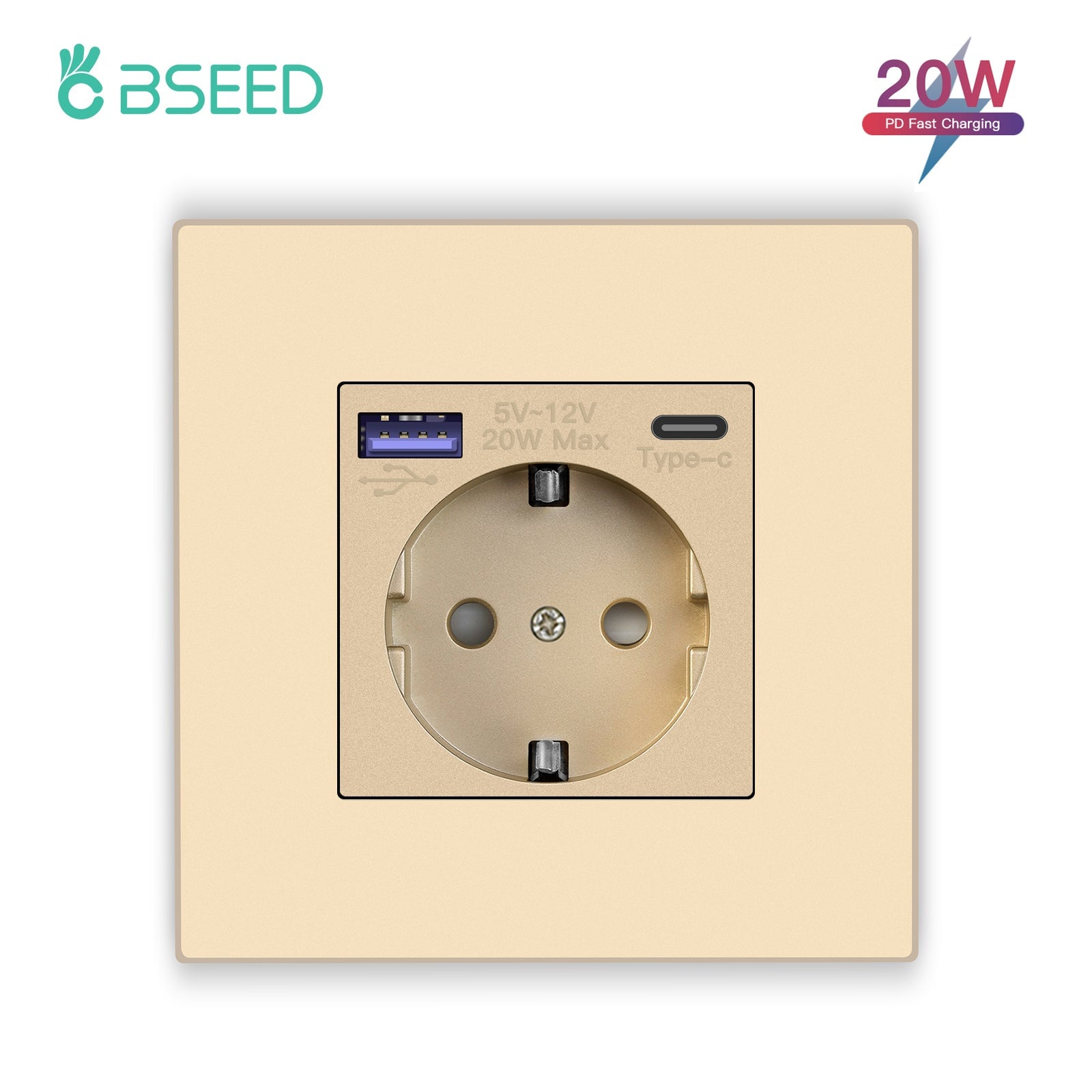 BSEED EU sockets with 20W PD Fast Charge Type-C PC Panel Power Outlets & Sockets Bseedswitch 