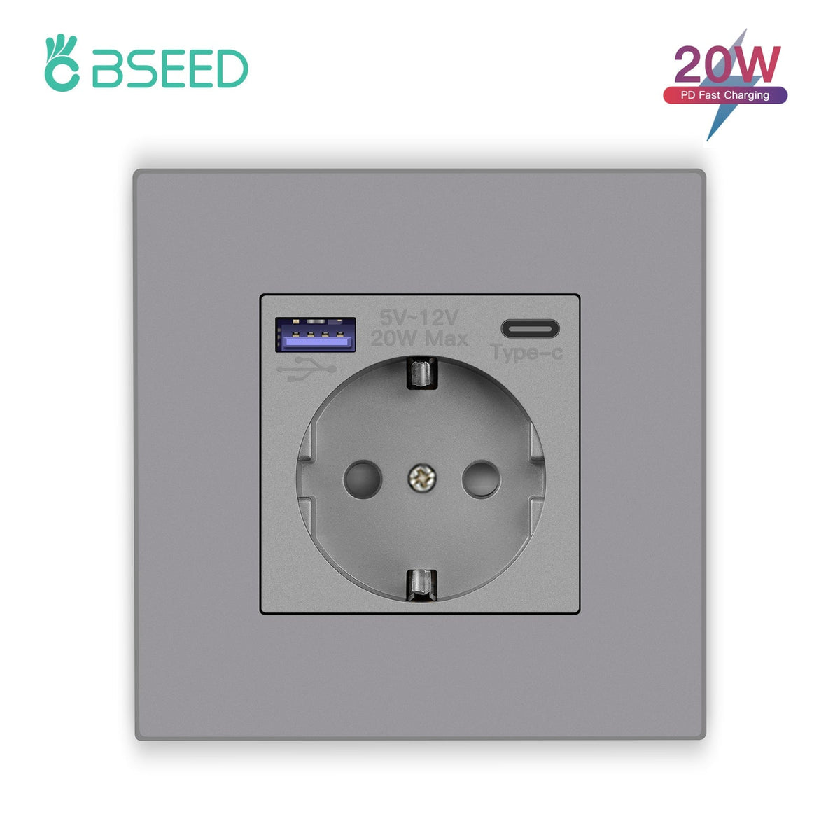 BSEED EU sockets with 20W PD Fast Charge Type-C PC Panel Power Outlets & Sockets Bseedswitch 