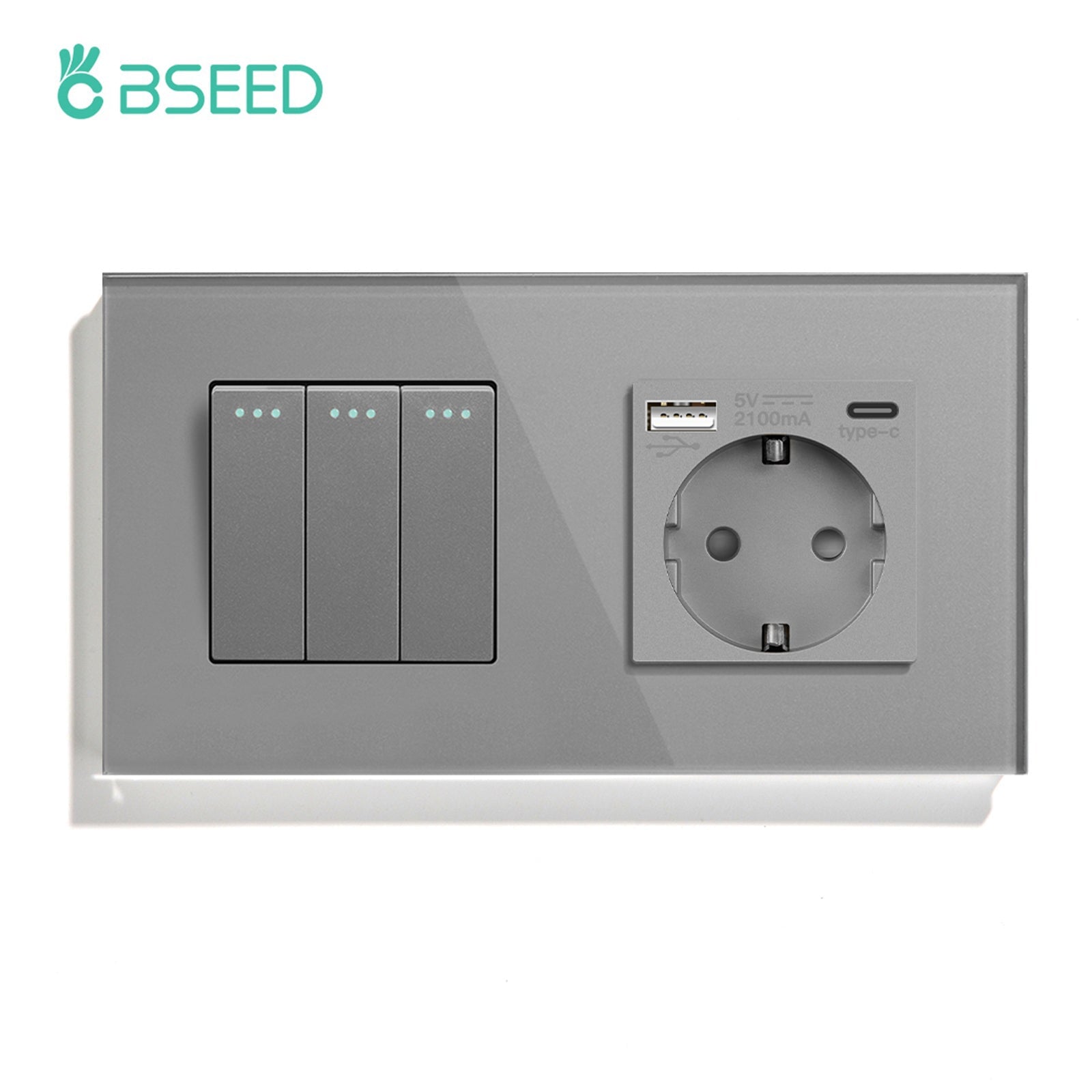 BSEED Mechanical 1/2/3 Gang 1/2Way Touch Light Switch With Normal Eu Socket with typcs-c Power Outlets & Sockets Bseedswitch 