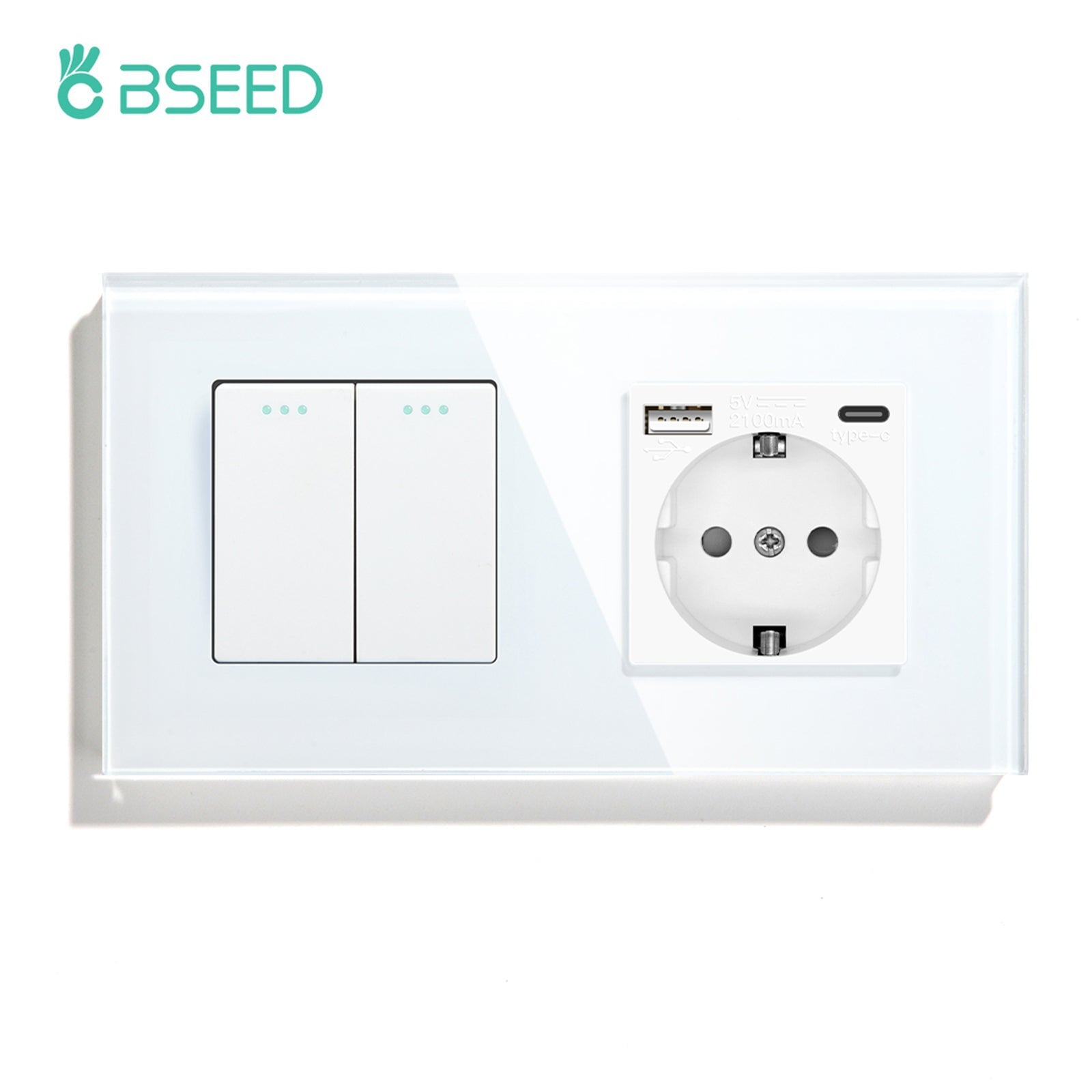 BSEED Mechanical 1/2/3 Gang 1/2Way Touch Light Switch With Normal Eu Socket with typcs-c Power Outlets & Sockets Bseedswitch White 2Gang 1Way