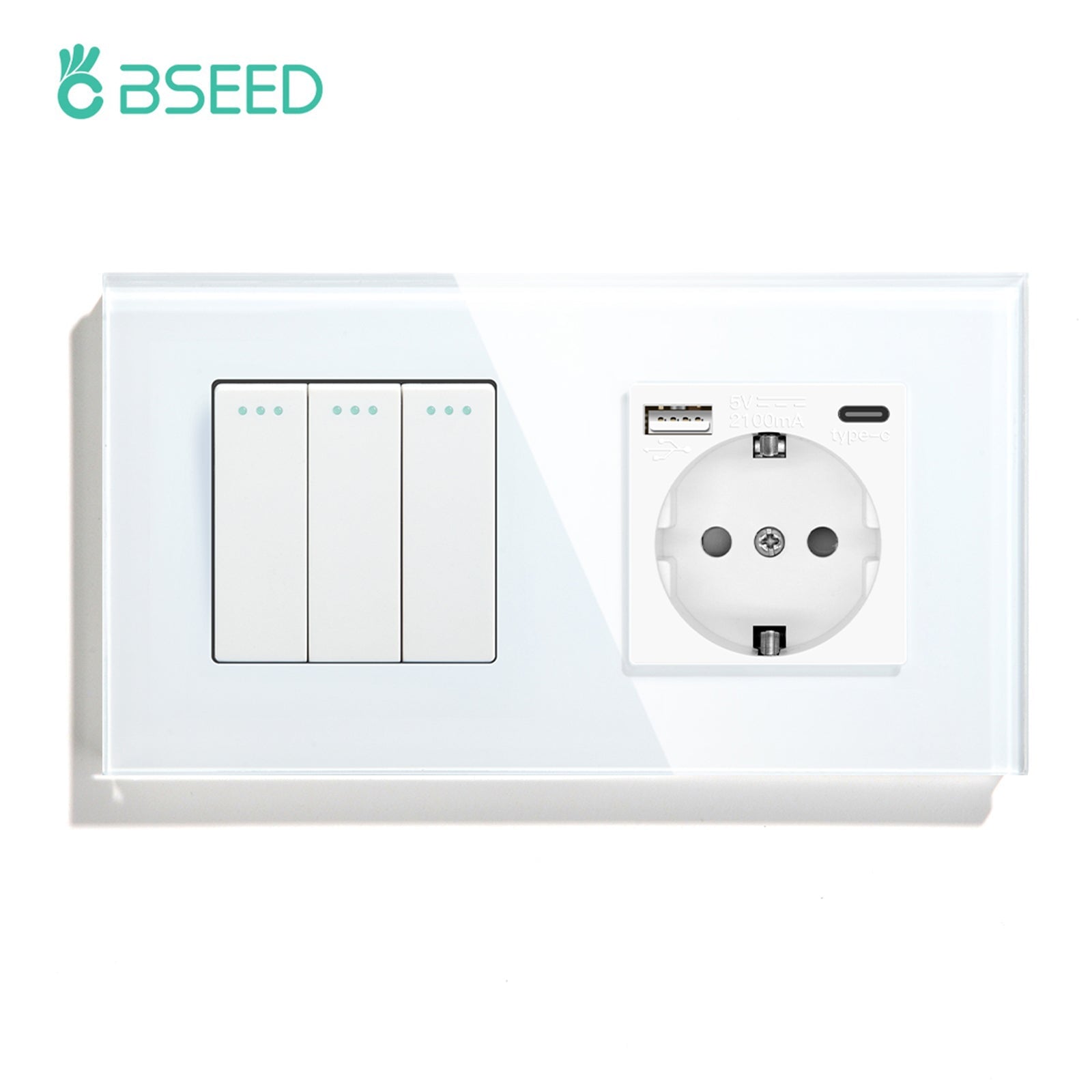 BSEED Mechanical 1/2/3 Gang 1/2Way Touch Light Switch With Normal Eu Socket with typcs-c Power Outlets & Sockets Bseedswitch White 3Gang 1Way