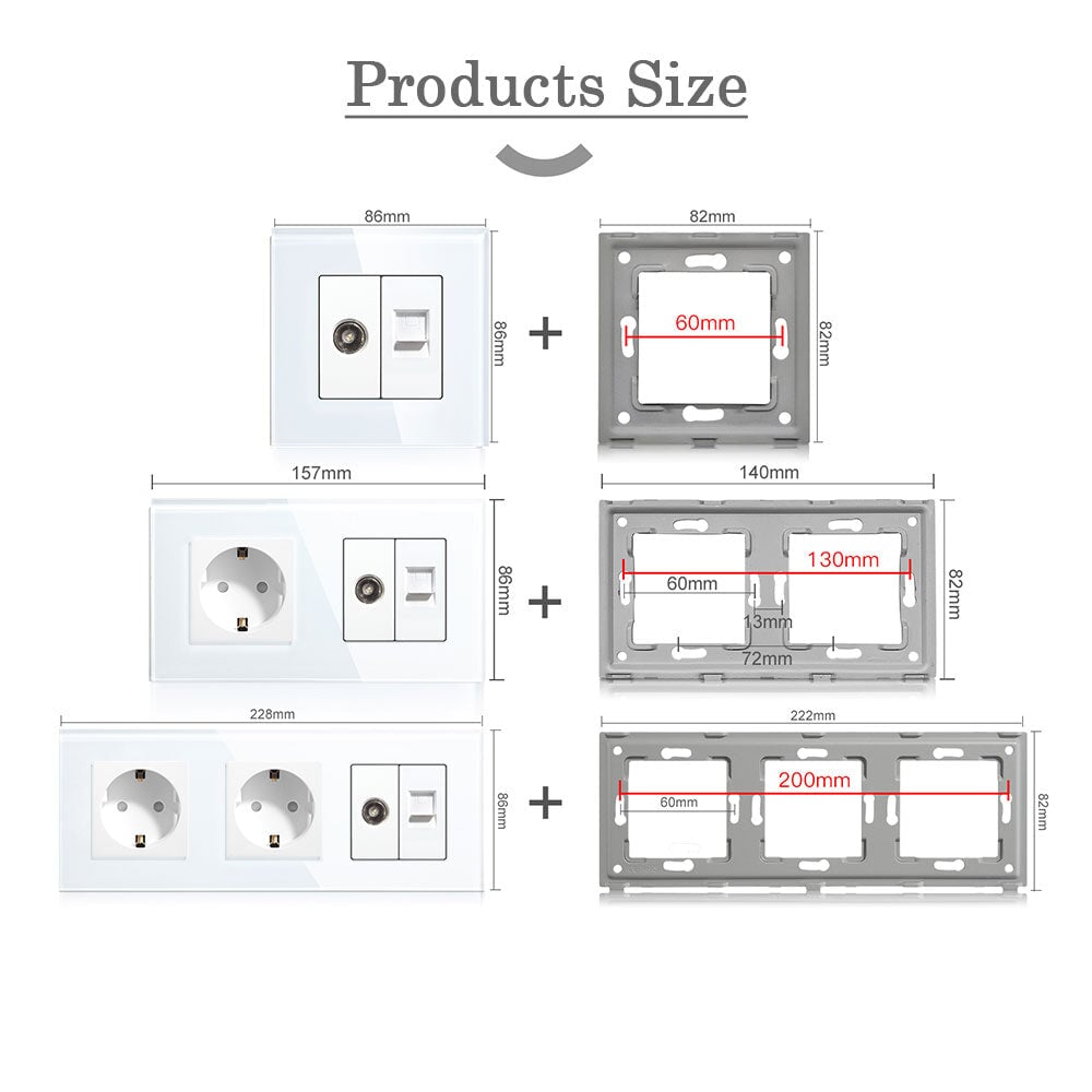 BSEED EU Standard Wall Socket With TV PC Socket Crystal Glass Panel Power Outlets & Sockets Bseedswitch 