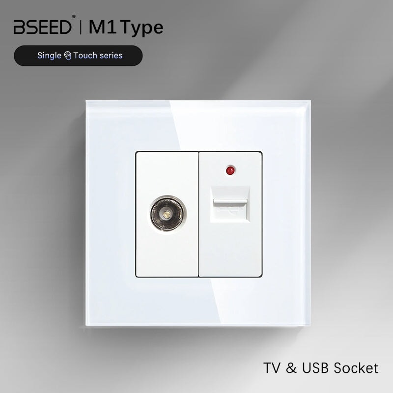 Bseed Double Wall Sockets TV +USB Socket Tempered Crystal Frame Power Outlets & Sockets Bseedswitch 