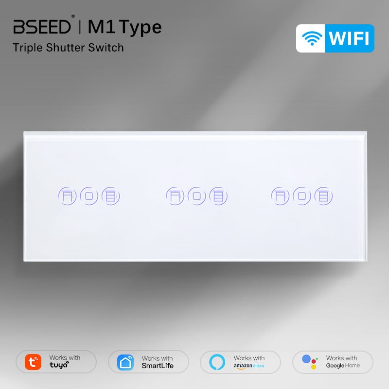 BSEED WiFi Triple Roller Shutter Switch Touch Panel Voice Control 228mm Shutters Bseedswitch 