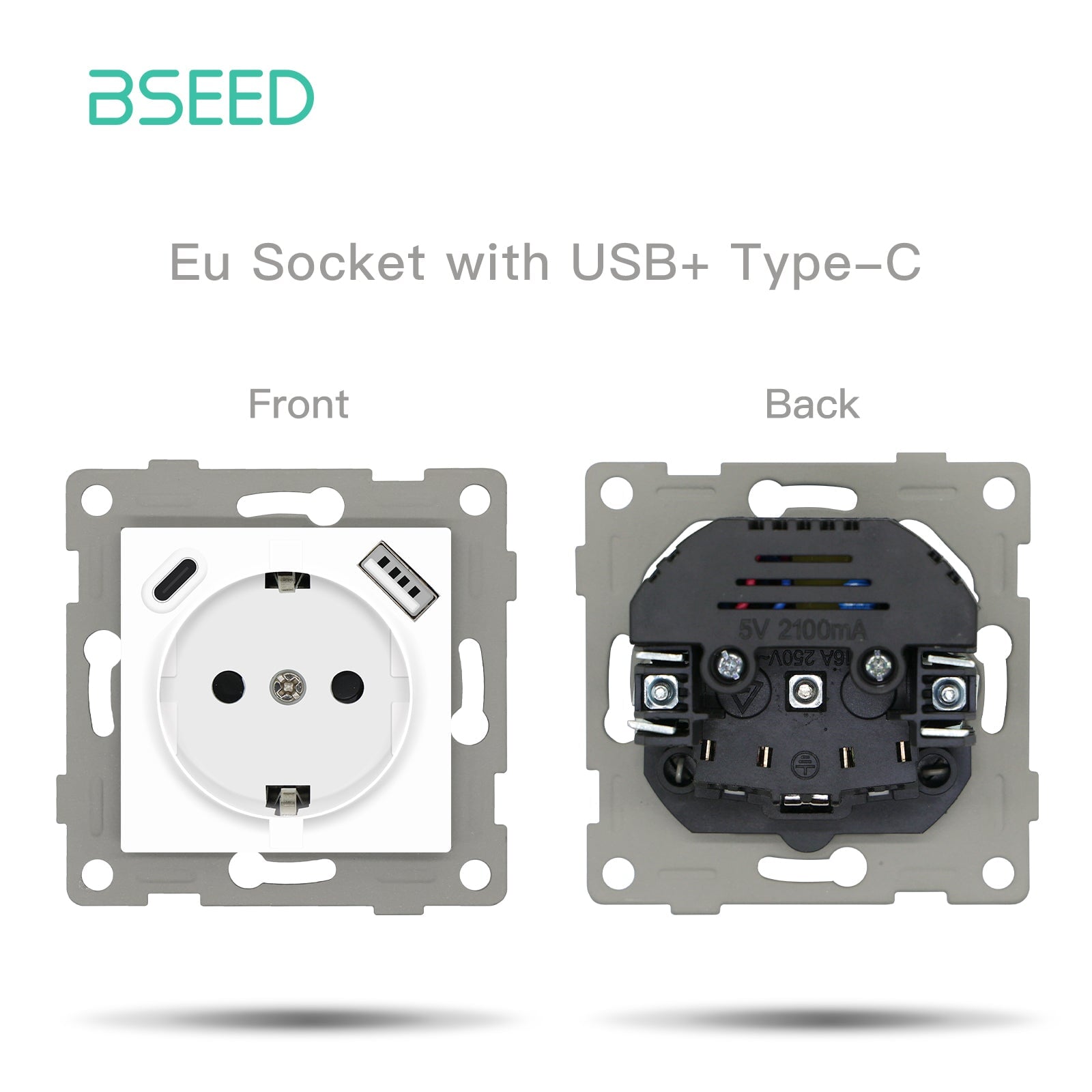BSEED EU standard Function Key Cover Socket with Claw technology DIY Parts Power Outlets & Sockets Bseedswitch WHITE eu socket with usb-c 
