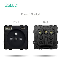 BSEED French Type-C Interface Outlet Wall Socket 16A USB Charge Power Outlets & Sockets Bseedswitch Black 