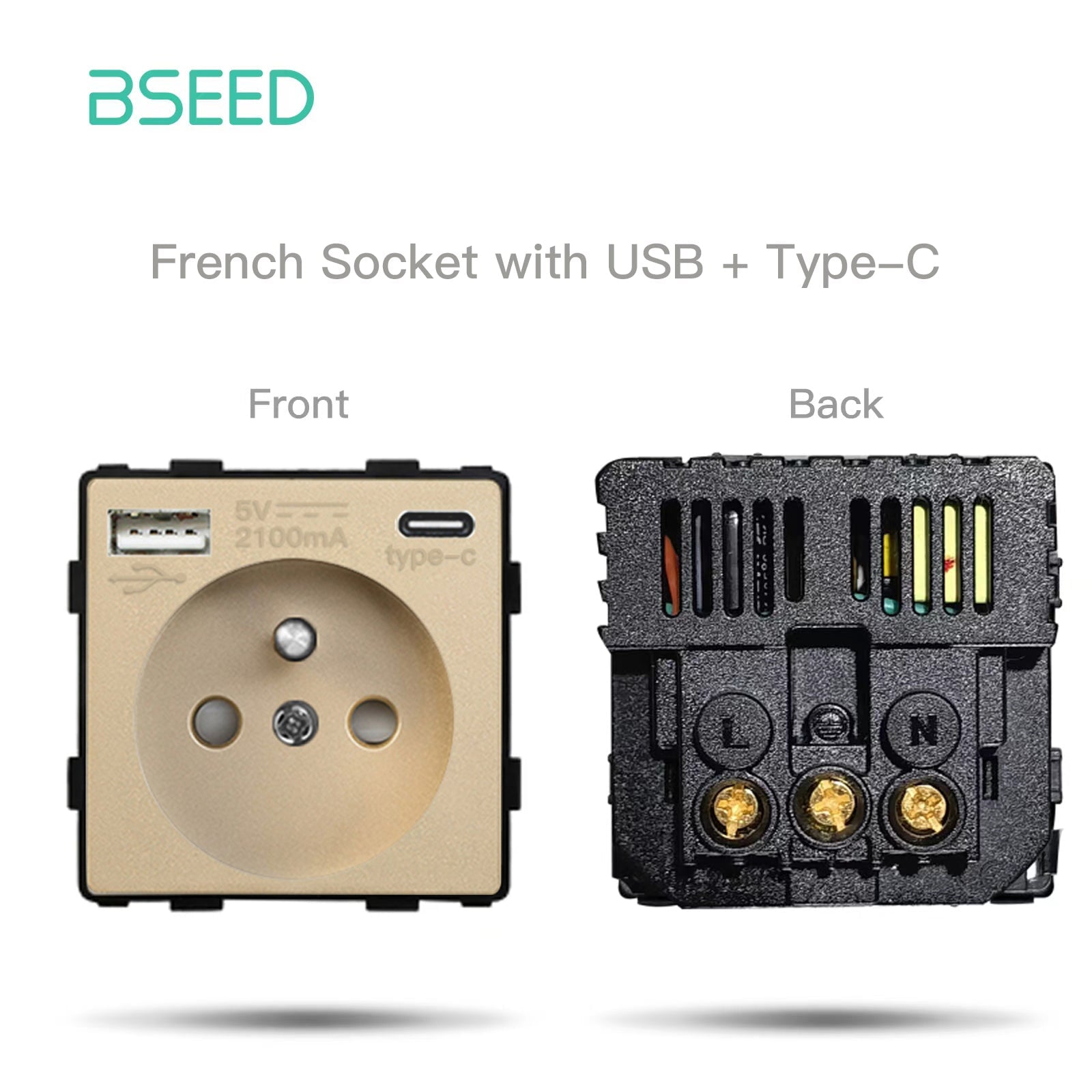 BSEED French Type-C Interface Outlet Wall Socket 16A USB Charge Power Outlets & Sockets Bseedswitch Gold 