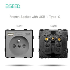 BSEED French Type-C Interface Outlet Wall Socket 16A USB Charge Power Outlets & Sockets Bseedswitch Grey 