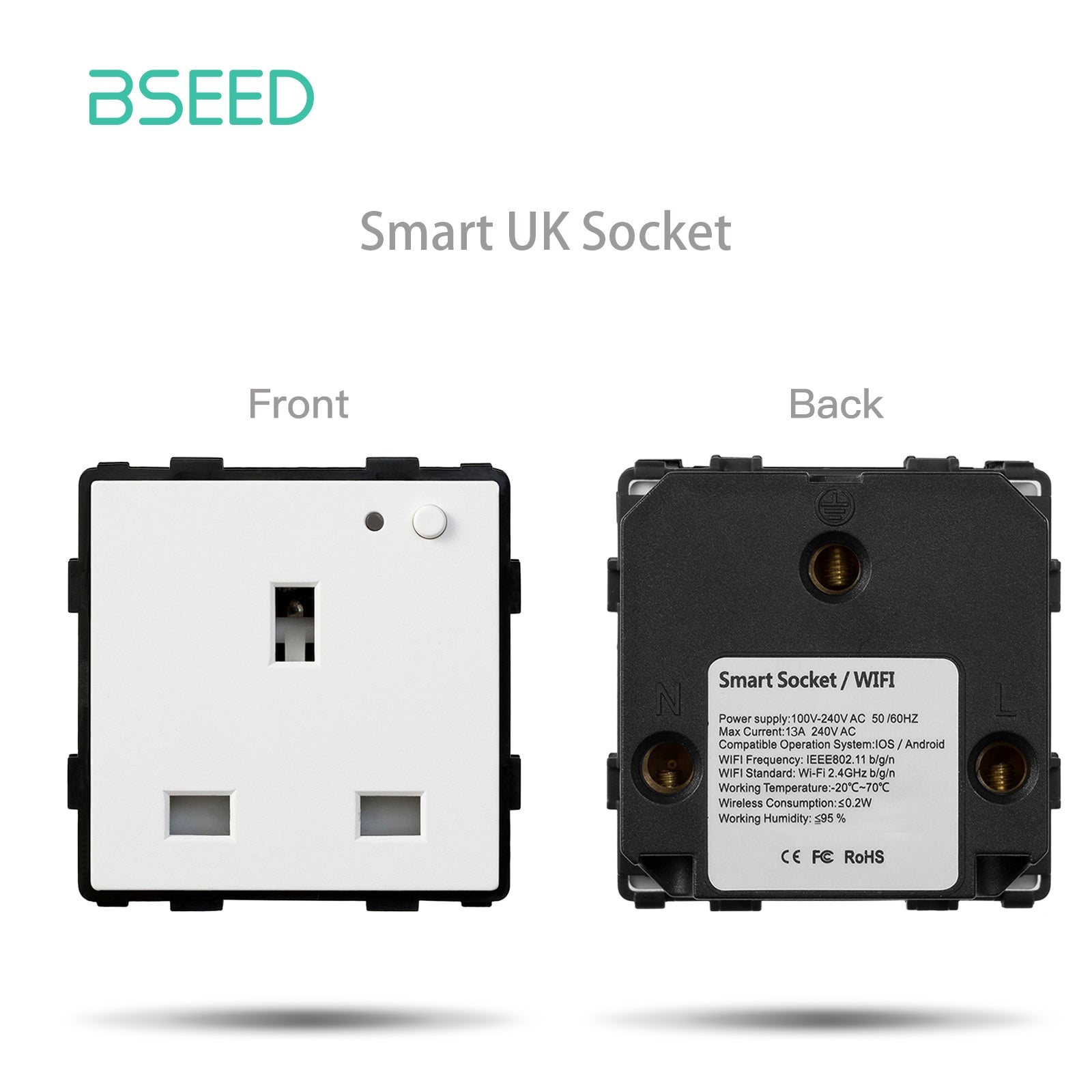 BSEED EU/FR/ UK/MF Standard Wall Socket Function Key Touch WiFi Zigbee type Power Outlets & Sockets Bseedswitch White UK WiFi