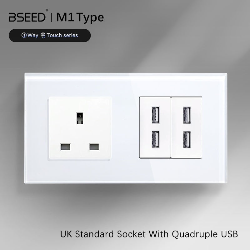 BSEED UK Socket With Quadruple USB Charger Wall Socket 100V-240 Power Outlets & Sockets Bseedswitch 