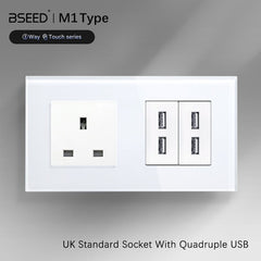 BSEED UK Socket With Quadruple USB Charger Wall Socket 100V-240 Power Outlets & Sockets Bseedswitch 