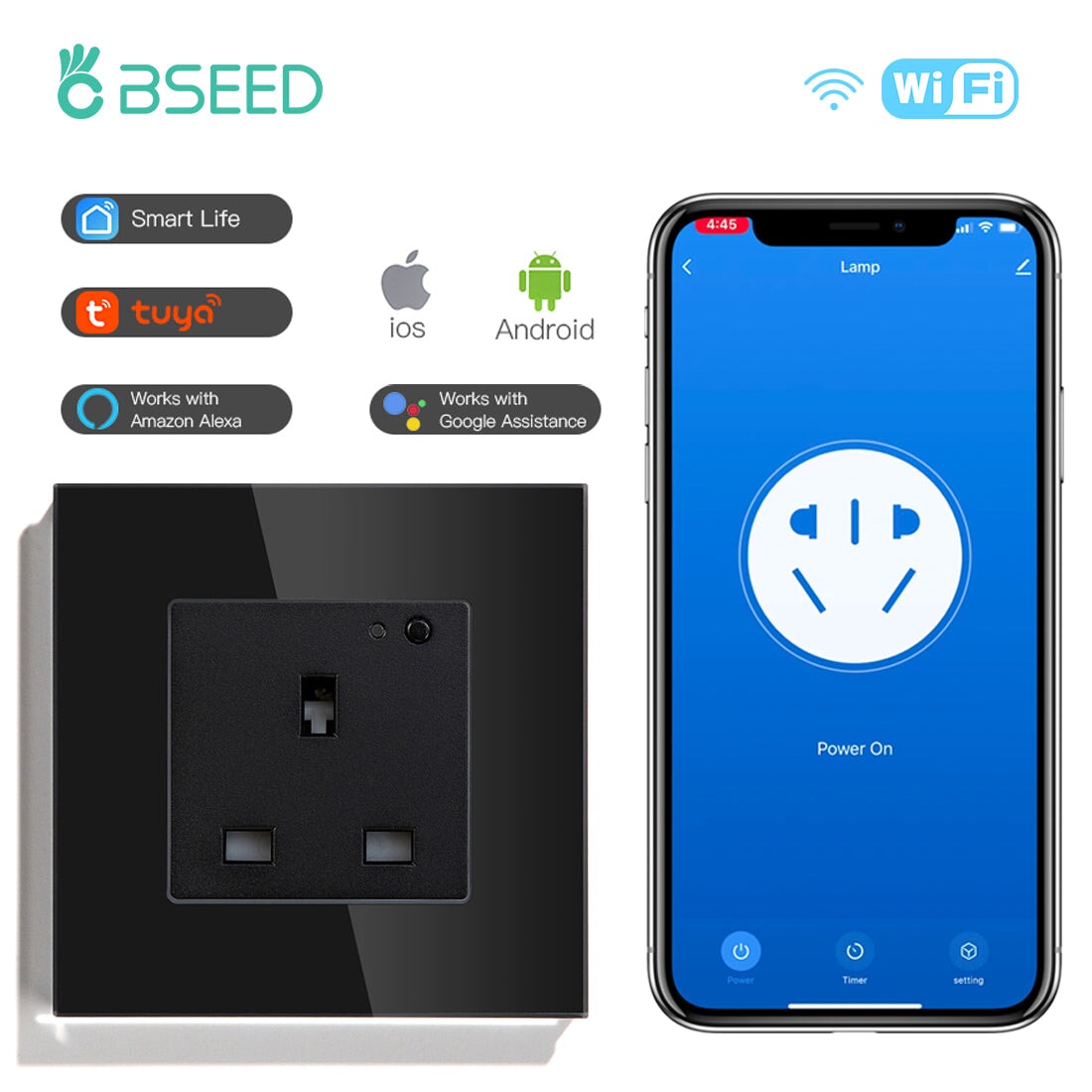 BSEED Smart WiFi UK Standards Wall Sockets Power Outlets & Sockets Bseedswitch black Signle 