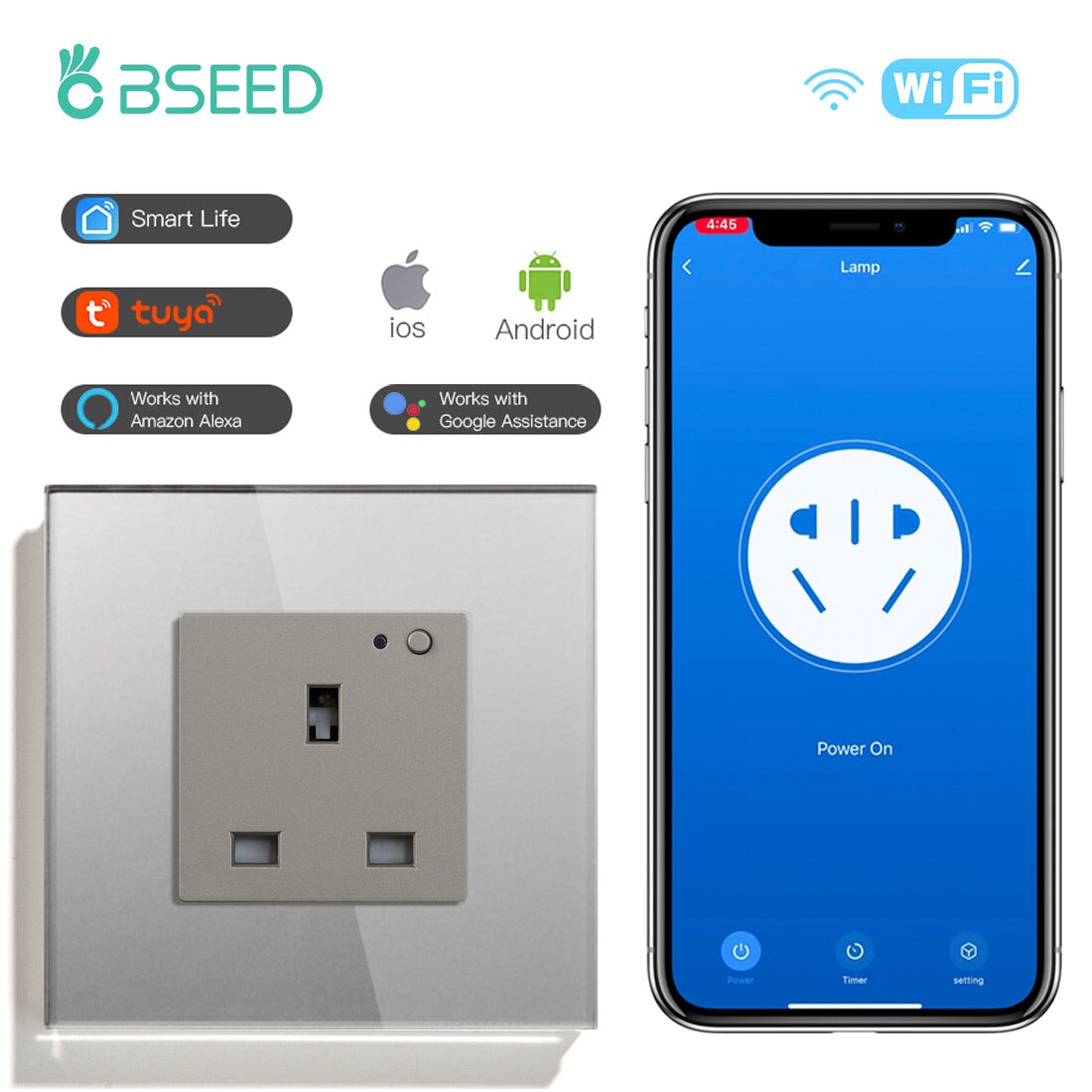 BSEED Smart WiFi UK Standards Wall Sockets Power Outlets & Sockets Bseedswitch grey Signle 