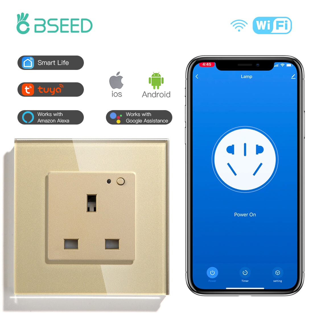 BSEED Smart WiFi UK Standards Wall Sockets Power Outlets & Sockets Bseedswitch golden Signle 