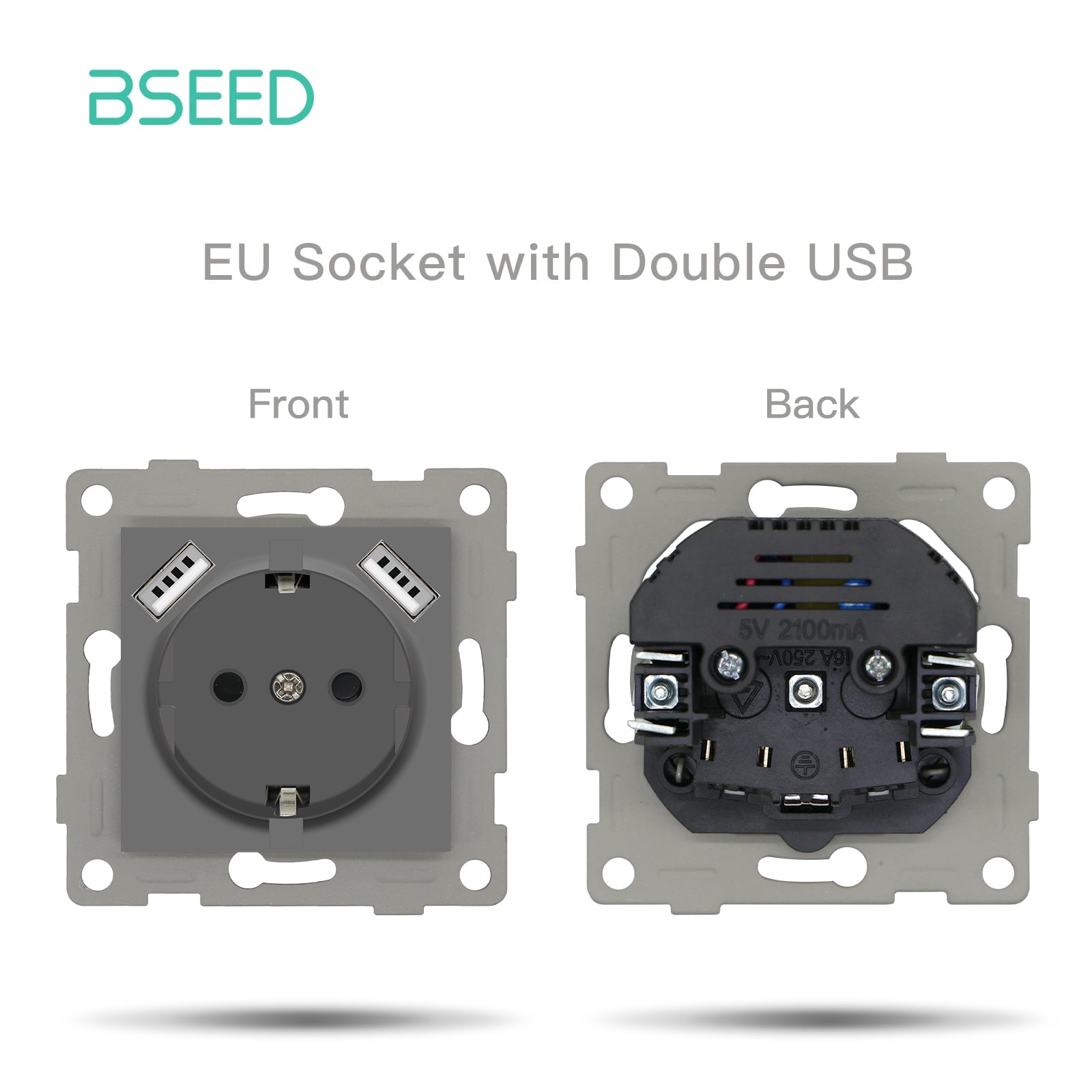 BSEED EU standard Function Key Cover Socket with Claw technology DIY Parts Power Outlets & Sockets Bseedswitch GREY eu socket with duoble usb 