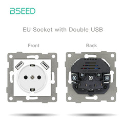 BSEED EU standard Function Key Cover Socket with Claw technology DIY Parts Power Outlets & Sockets Bseedswitch WHITE eu socket with duoble usb 
