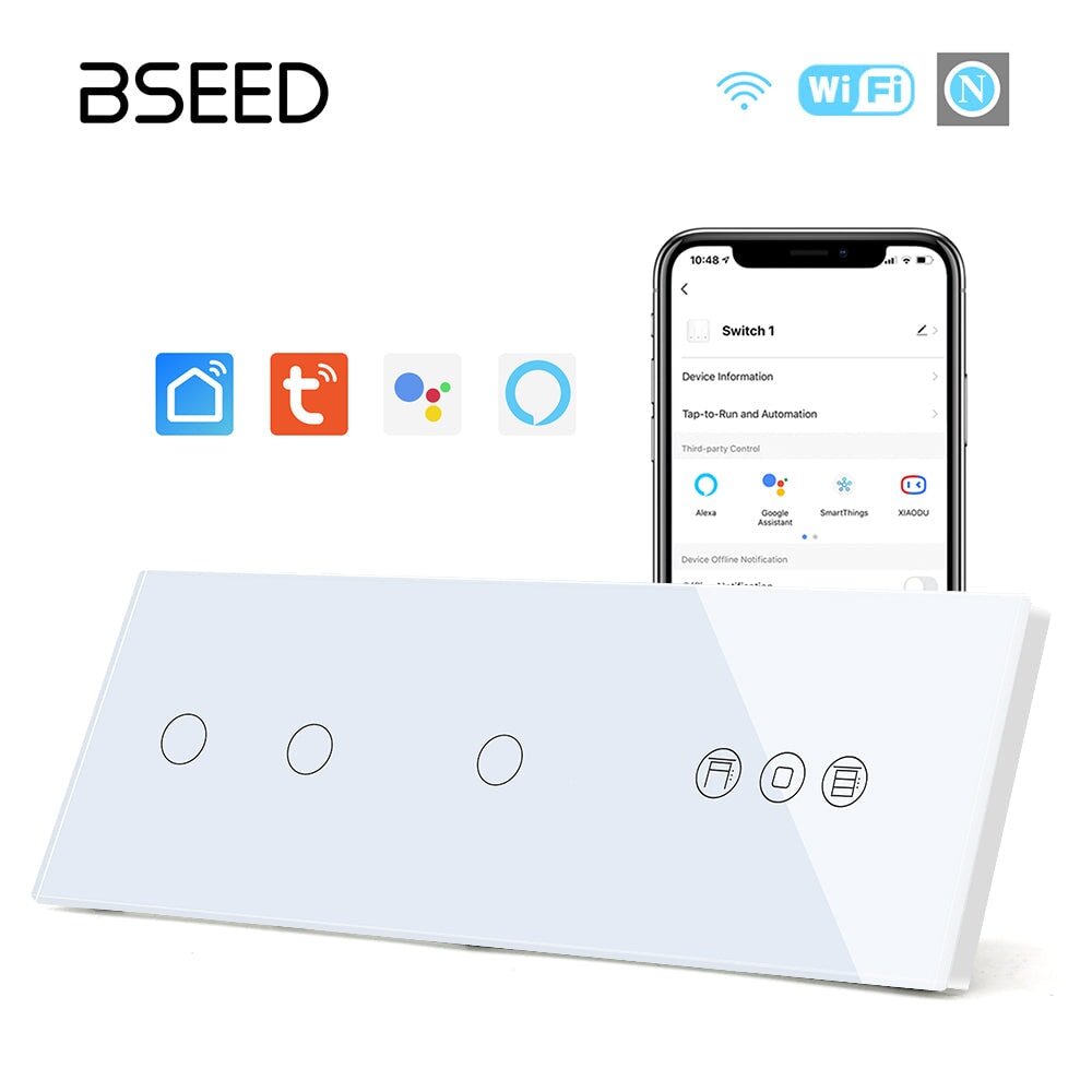 BSEED Double 1Gang WiFi Switch With Roller Shutter Switch 228mm 照明开关 Bseedswitch White 2Gang+1Gang+Shutter Switch 