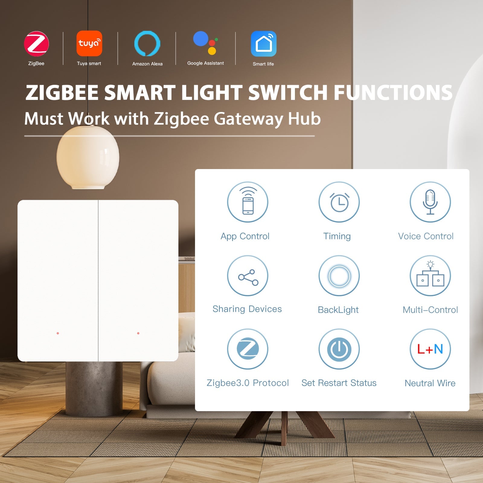 BSEED Zigbee Automatic Rebound Smart Wall Light Switches Neutral Switch Bseedswitch 