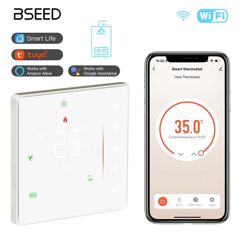 BSEED WiFi Touch LED integrated Screen Floor Heating Room Thermostat Controller Thermostats Bseedswitch White Boiler 