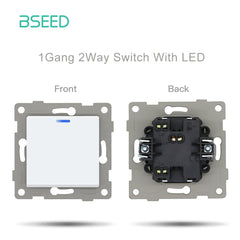 Bseed 1/2 Gang 1/2 Way Button Light Switch Function Key with claws with LED Light Switches Bseedswitch White 1Gang 2Way