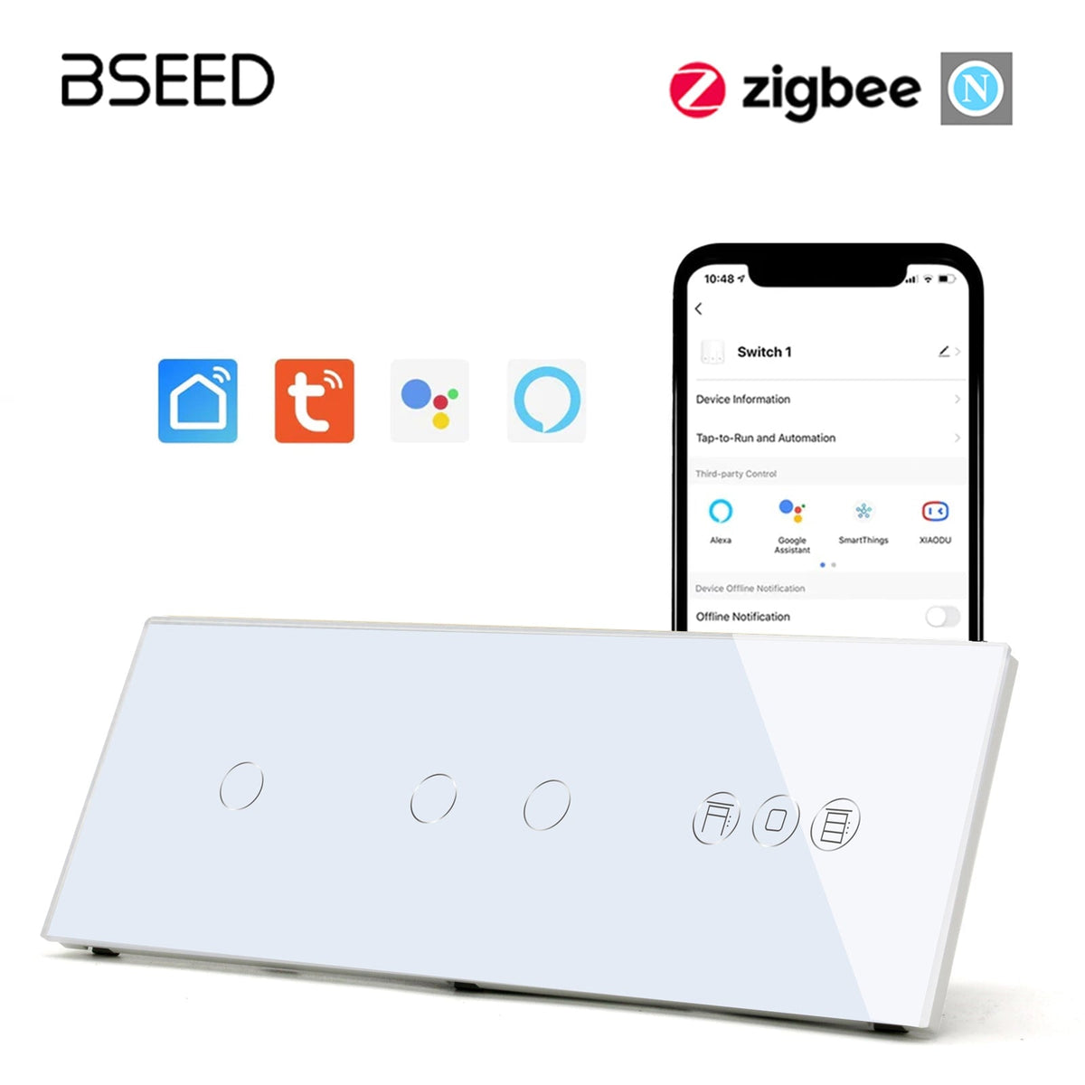 BSEED Zigbee 1/2/3 Gang Light Switches with Roller Shutter Switch Light Switches Bseedswitch White 1 Gang+2Gang+Shutter 