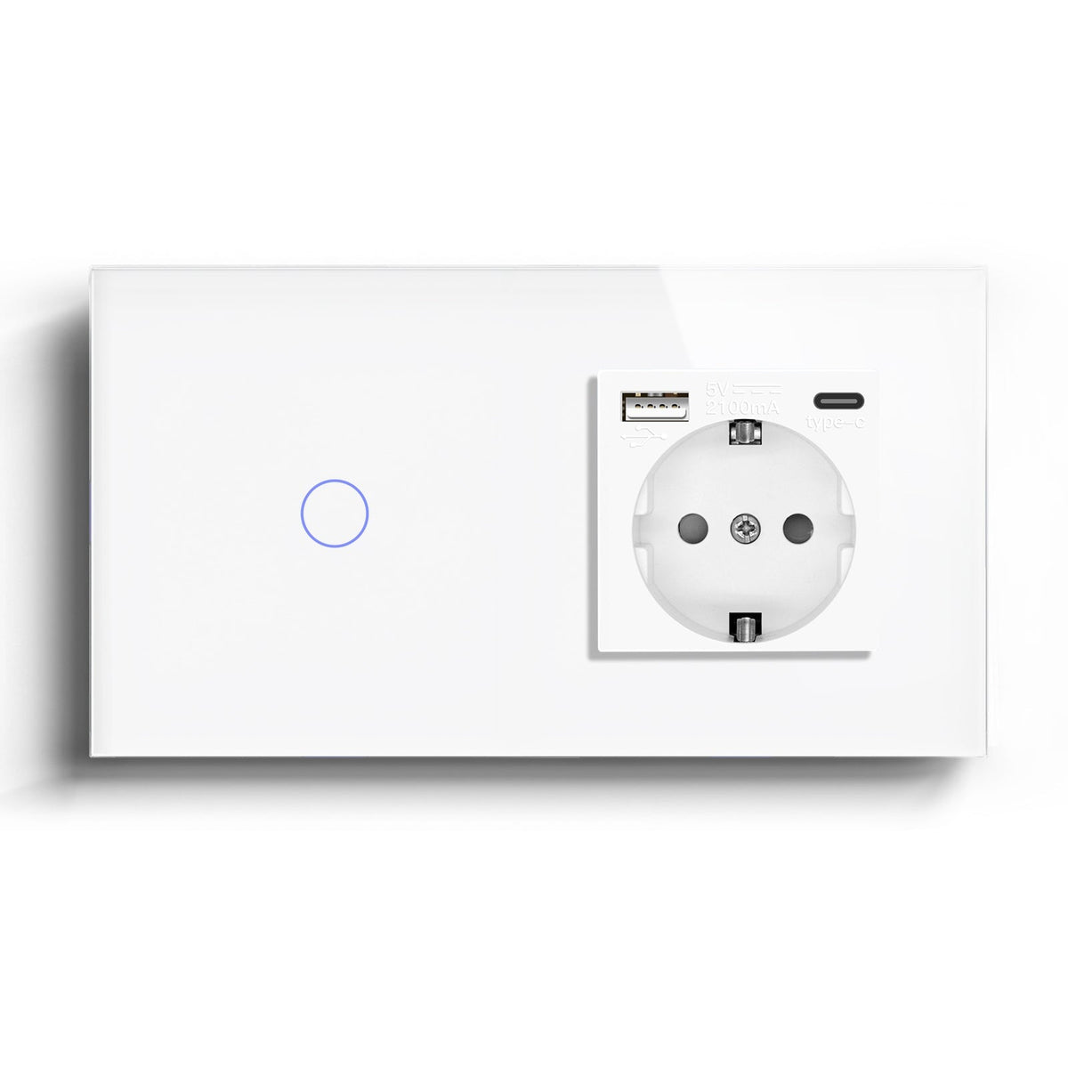 BSEED Smart Touch Switches 1/2/3 Gang Wifi Light Switch Plus EU Wall USB Socket Type-c Smart Life Google Alexa App Control Light Switches Bseedswitch White 1Gang 