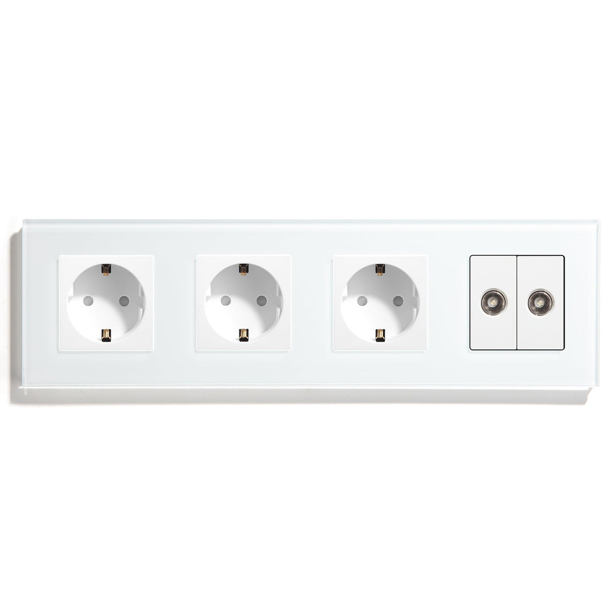 BSEED EU Standard Wall Socket With Double TV Socket Crystal Glass Panel Power Outlets & Sockets Bseedswitch White 299mm 