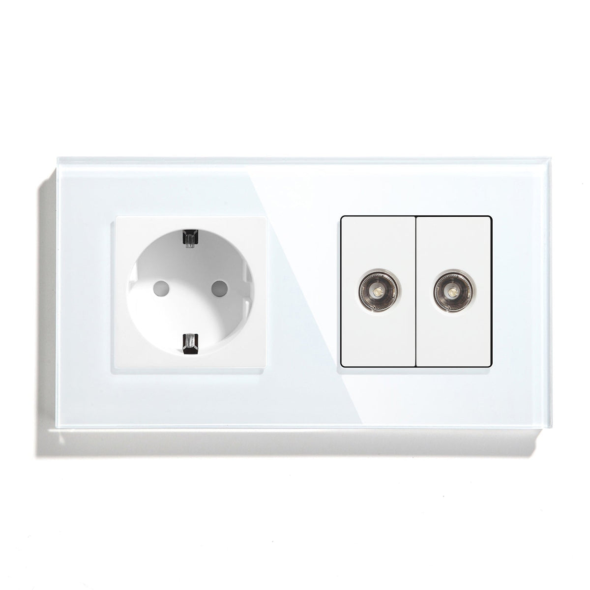 BSEED EU Standard Wall Socket With Double TV Socket Crystal Glass Panel Power Outlets & Sockets Bseedswitch White 157mm 