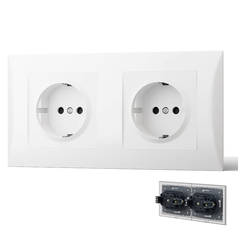 BSEED EU Wall Sockets with clamping technology PC panel Power Outlets & Sockets Bseedswitch White Double 