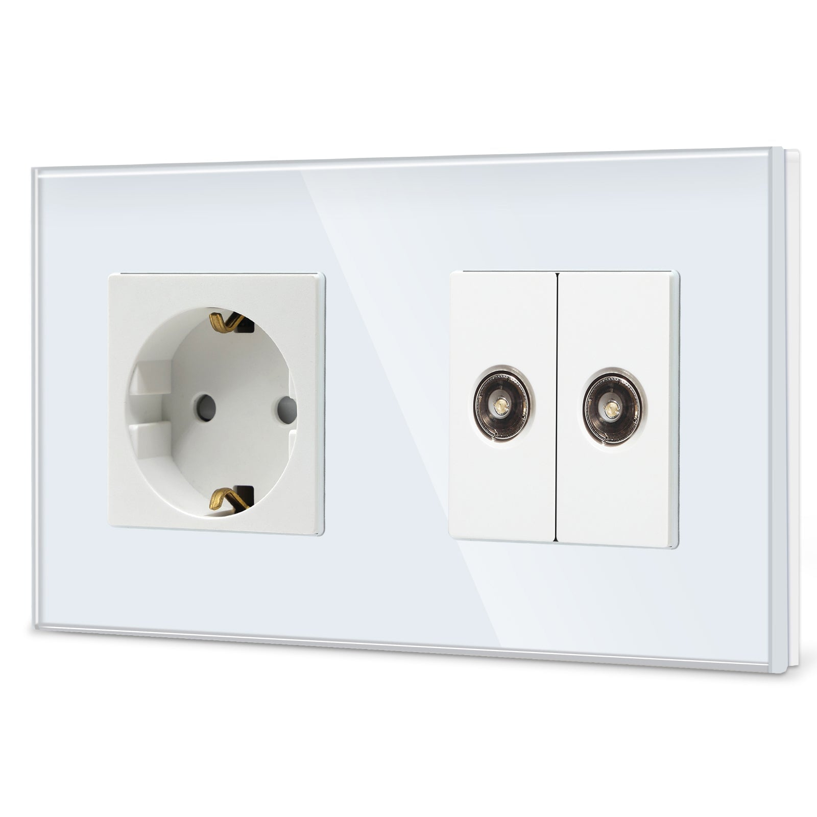 BSEED EU Standard Wall Socket With Double TV Socket Crystal Glass Panel Power Outlets & Sockets Bseedswitch 