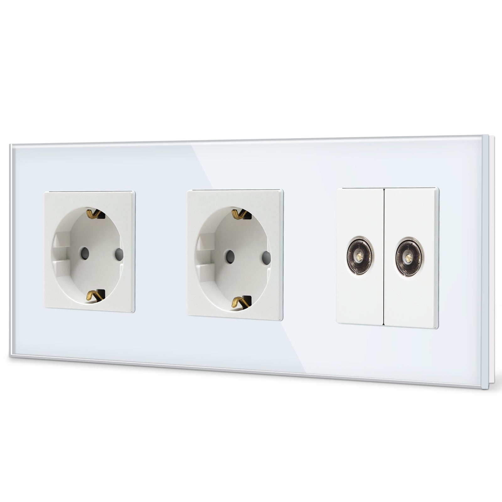 BSEED EU Standard Wall Socket With Double TV Socket Crystal Glass Panel Power Outlets & Sockets Bseedswitch 