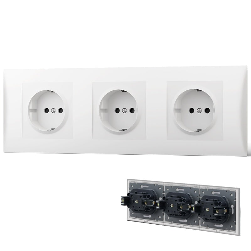 BSEED EU Wall Sockets with clamping technology PC panel Power Outlets & Sockets Bseedswitch White Triple 